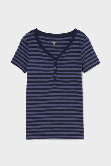 Dames - Basic T-shirt - gestreept - donkerblauw