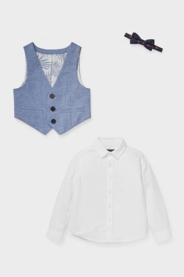 Kinder - Set - Hemd, Weste und Fliege - blau / weiß