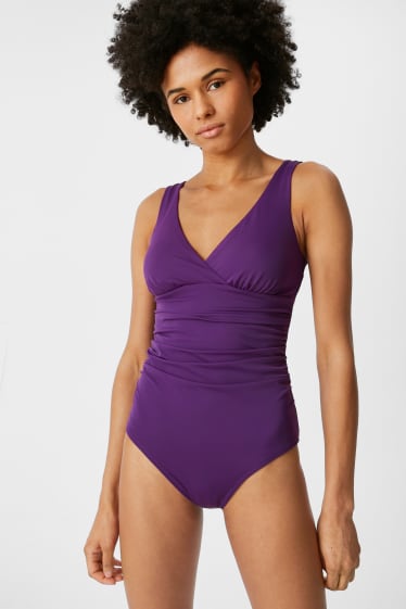 Women - Swimsuit With Gathers - Padded - violet