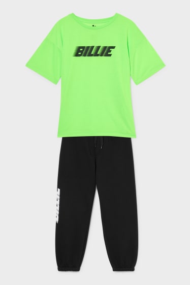 Dzieci - Billie Eilish - komplet - koszulka z krótkim rękawem i spodnie dresowe - zielony neonowy