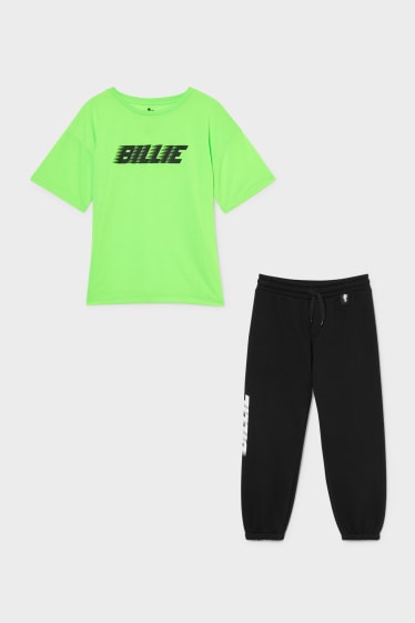 Niños - Billie Eilish - Set - Camiseta de manga corta y pantalón de deporte - verde fosforito