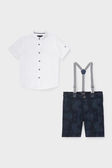 Enfants - Ensemble - short, chemise et bretelles de pantalon - bleu foncé