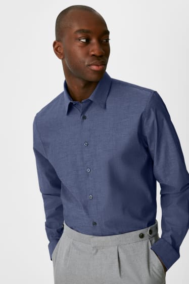 Herren - Businesshemd - Slim Fit - Cutaway - Stretch - dunkelblau-melange