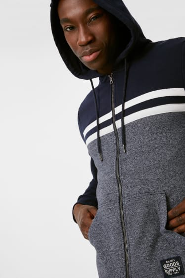 Heren - Hoodie - donkerblauw / crème wit