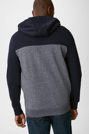 Heren - Hoodie - donkerblauw / crème wit