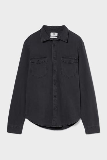 Men - Denim Shirt - slim fit - Kent collar - black-melange