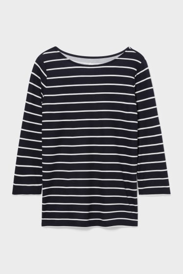 Women - Long Sleeve Top - striped - dark blue / white