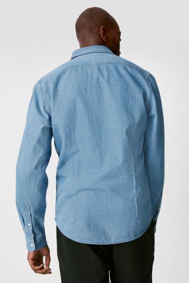 Men - Denim Shirt - Slim Fit - Kent Collar - blue denim