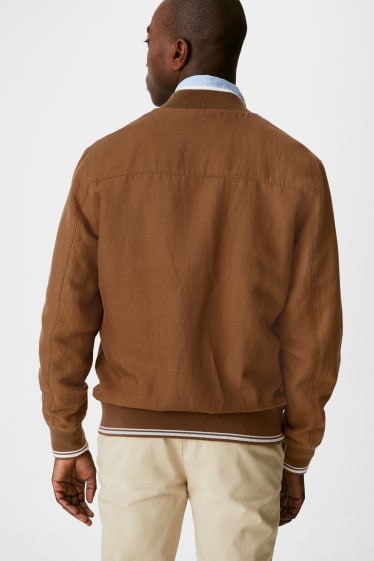 Men - Bomber Jacket - Linen Blend - light brown