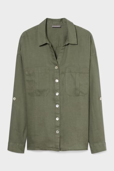 Dames - Linnen blouse - groen