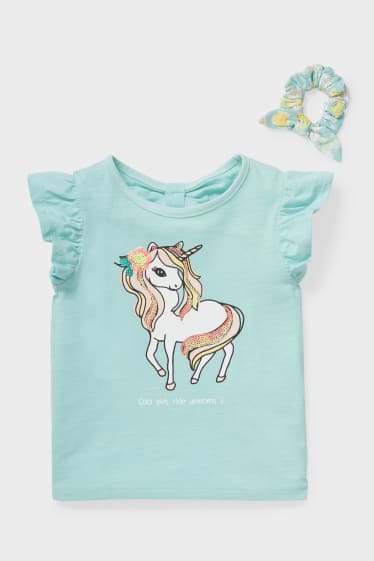 Children - Unicorn - set - short sleeve top and scrunchie - mint green