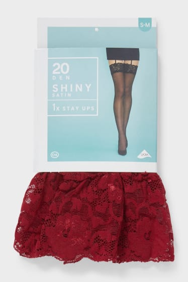 Donna - Collant autoreggenti - 20 DEN - rosso scuro