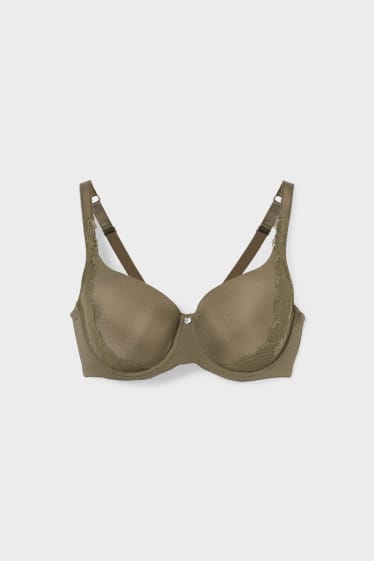 Donna - Reggiseno con ferretti - FULL COVERAGE - coppe grandi - imbottito - verde scuro