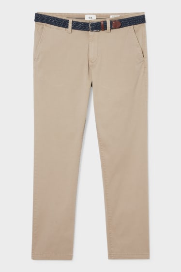 Men - Chinos With Belt - Regular Fit - taupe