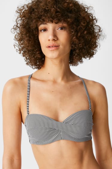 Donna - Reggiseno del bikini con ferretti - fascia - imbottito - a righe - nero / bianco