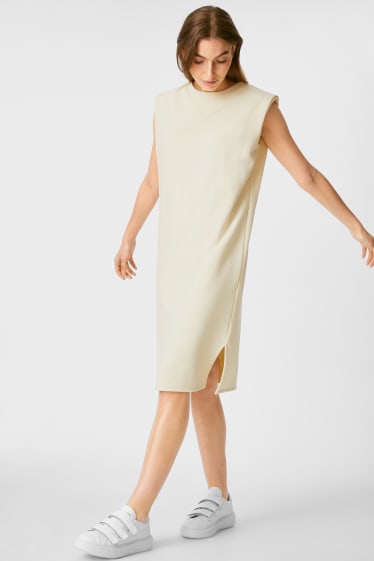Damen - Kleid mit Schulterpolstern - cremefarben