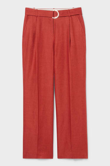 Donna - Pantaloni in lino - rosso scuro