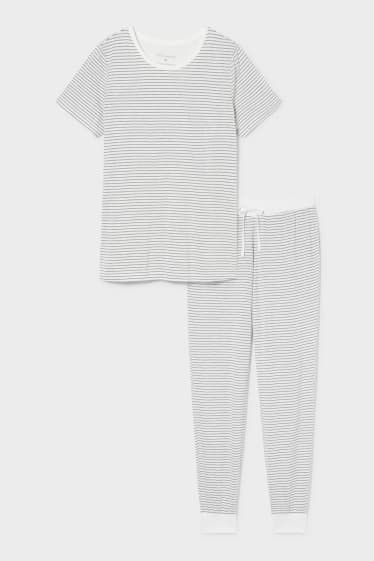 Mujer - Pijama - de rayas - gris oscuro / blanco