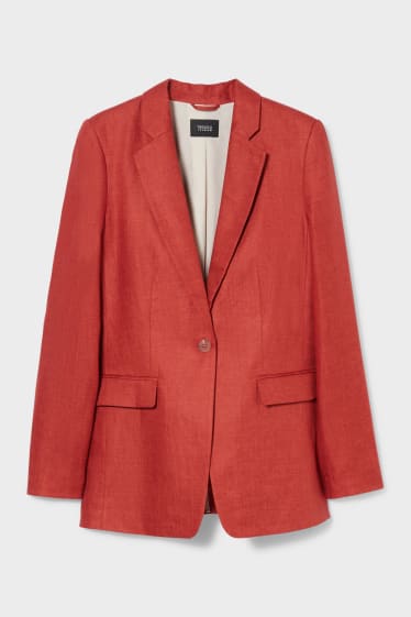 Women - Linen Blazer - dark red