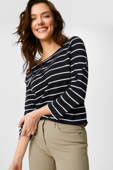 Women - Long Sleeve Top - striped - dark blue / white