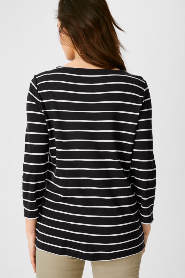Women - Long Sleeve Top - striped - dark blue / white
