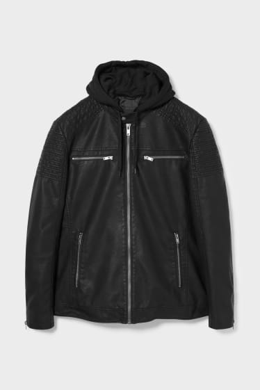 Men - CLOCKHOUSE - biker jacket - faux leather - 2-in-1 look - black