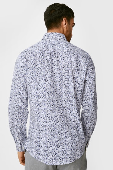 Men - Business shirt - slim fit - kent collar - stretch - white / blue