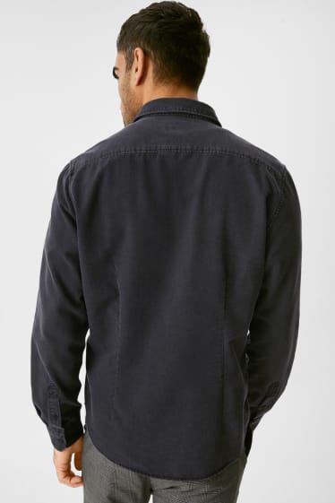 Men - Denim Shirt - slim fit - Kent collar - black-melange