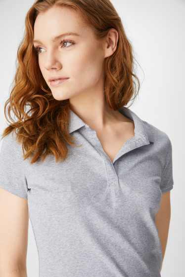 Women - Basic polo shirt - light gray-melange