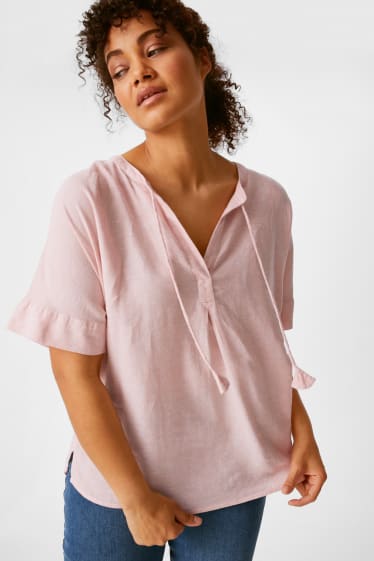Mujer - Blusa - mezcla de lino - rosa claro