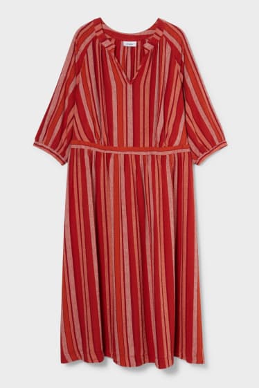 Women - Dress - linen blend - striped - red