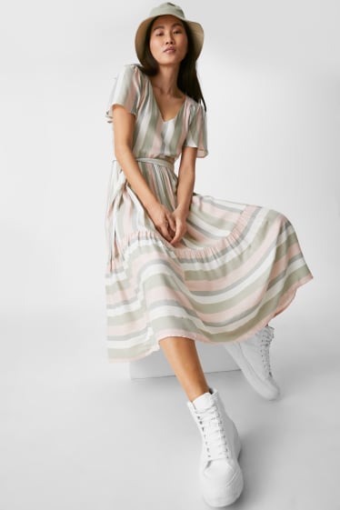 Women - Fit & flare dress - striped - rose