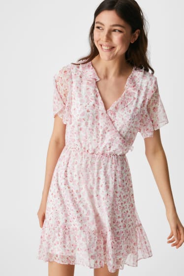 Dámské - CLOCKHOUSE - šifonové šaty - s květinovým vzorem - bílá/růžová
