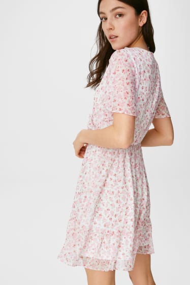 Dames - CLOCKHOUSE - jurk van chiffon - gebloemd - wit / roze
