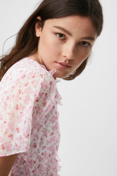 Women - CLOCKHOUSE - chiffon dress - floral - white / rose