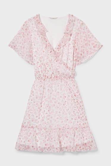 Donna - CLOCKHOUSE - abito di chiffon - a fiori - bianco / rosa
