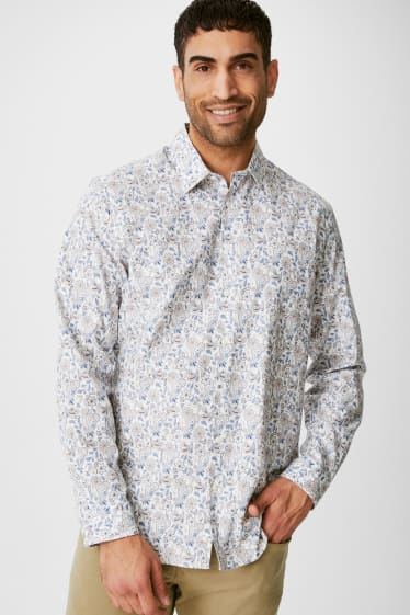 Men - Business Shirt - Regular Fit - Kent Collar - blue / creme