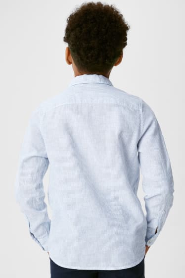 Kinderen - Overhemd - linnenmix - gestreept - blauw / wit