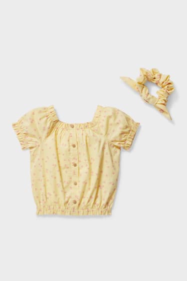 Kinderen - Set - blouse en haarelastiekje - 2 delig - geel
