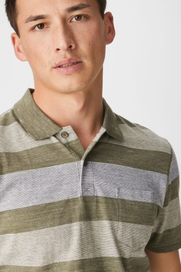 Men - Polo Shirt - Striped - khaki