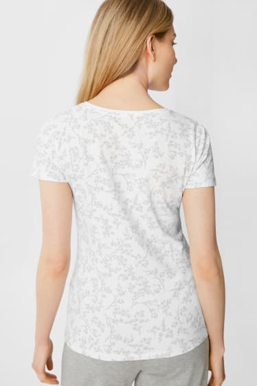 Damen - Multipack 2er - Basic-T-Shirt - geblümt - weiß / grau