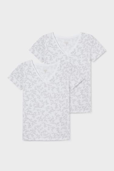 Women - Multipack of 2 - basic T-shirt - floral - white / gray