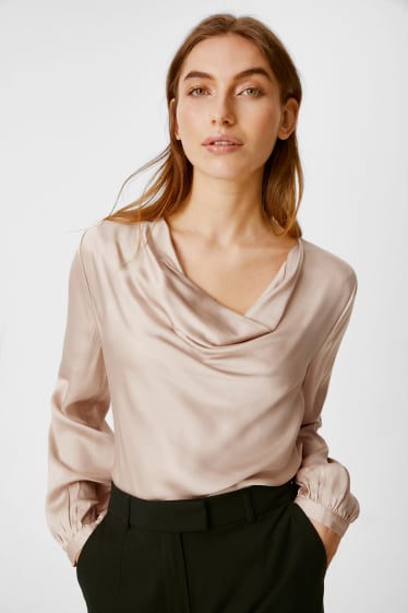 Women - Satin blouse - beige