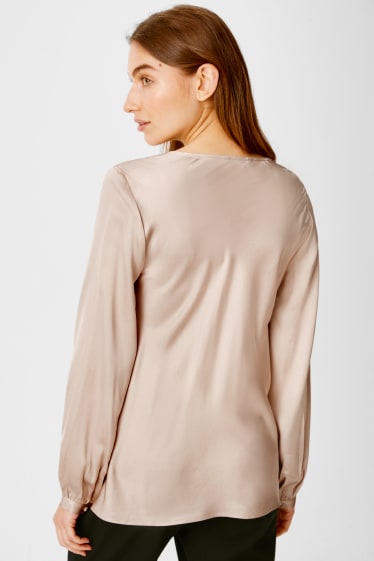 Dames - Satijnen blouse - beige