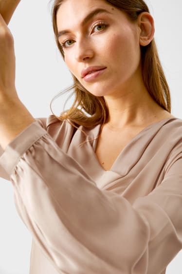 Women - Satin blouse - beige