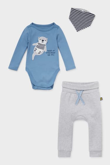 Baby's - Baby-outfit - 3-delig - donkerblauw / grijs