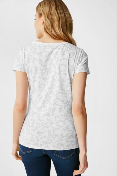Kobiety - Wielopak 2 szt. - T-shirt basic - w kwiatki - biały / szary