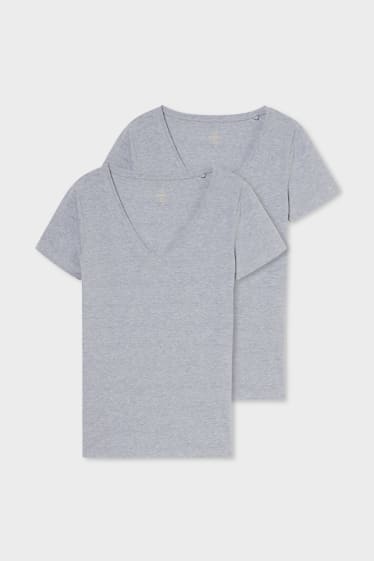Damen - Multipack 2er - Basic-T-Shirt - hellgrau-melange