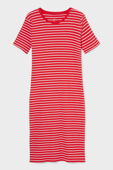 Women - Basic Dress - polka dot - white / red