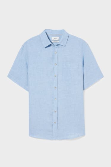 Men - Linen shirt - regular fit - Kent collar - light blue-melange